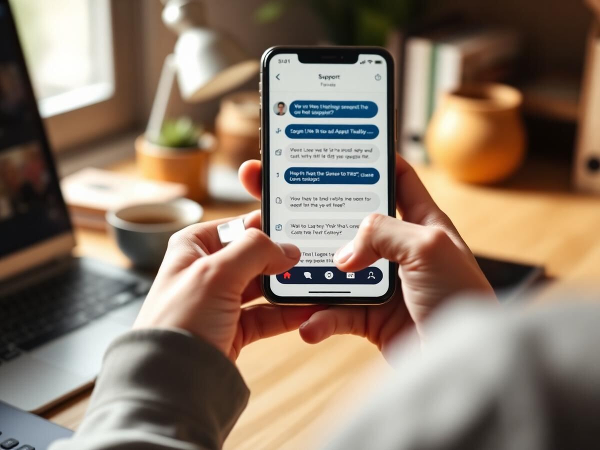 Customer messaging the support chat desk from a phone